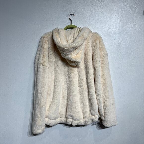 Free People Movement Beige Off the Record Faux Fur Hoodie Sz S - Picture 10 of 13